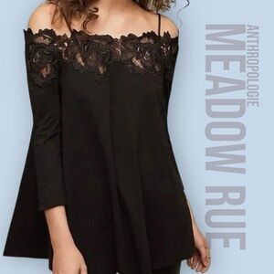 Anthropologie Meadow Rue Top Womens Medium Cold Shoulder Lace Accent Blouse Boho